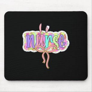 Funny Nurse Coquette Bow Brushstroke Doodle Bunny Mouse Pad