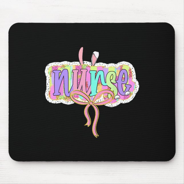 Funny Nurse Coquette Bow Brushstroke Doodle Bunny  Mouse Pad (Front)