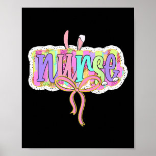 Funny Nurse Coquette Bow Brushstroke Doodle Bunny  Poster