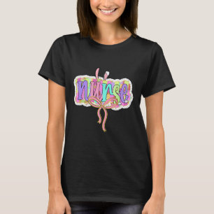 Funny Nurse Coquette Bow Brushstroke Doodle Bunny  T-Shirt