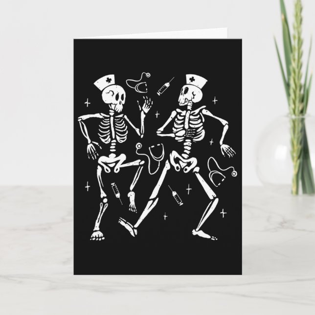 Funny Nurse Dancing Skeleton Halloween Skeleton Co Card (Front)
