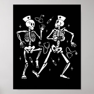 Funny Nurse Dancing Skeleton Halloween Skeleton Co Poster