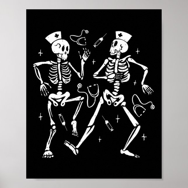 Funny Nurse Dancing Skeleton Halloween Skeleton Co Poster (Front)