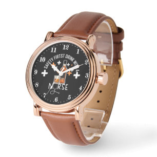 Funny Nurse drinking word art Watch