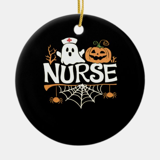 Funny Nurse Halloween Ghost Design Essential T-Shi Ceramic Ornament (Front)