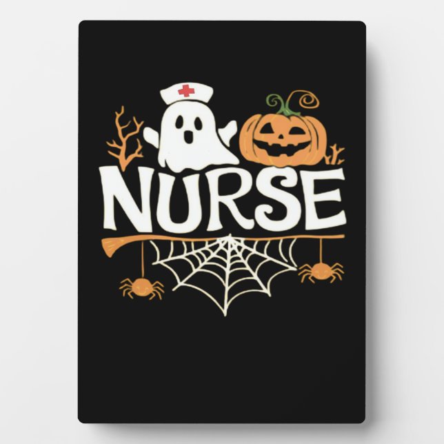 Funny Nurse Halloween Ghost Design Essential T-Shi Plaque (Front)