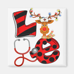 Funny Nurse Love Stethoscope Christmas Reindeer Cu Magnet
