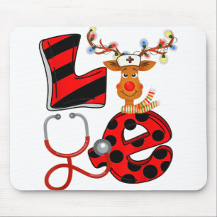Funny Nurse Love Stethoscope Christmas Reindeer Cu Mouse Pad