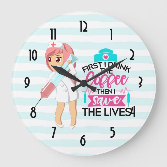 Funny Nurse Saying Typography Hypodermic Needle Large Clock (Front)