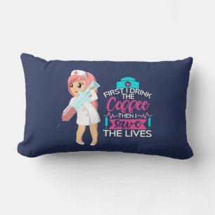Funny Nurse Saying with Big Hypodermic Needle Lumbar Cushion