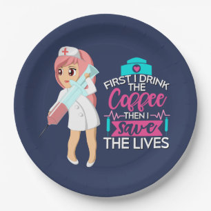 Funny Nurse Saying with Big Hypodermic Needle Paper Plate