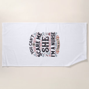 Funny Nurse Scare Me Vintage Halloween Shirt Desig Beach Towel