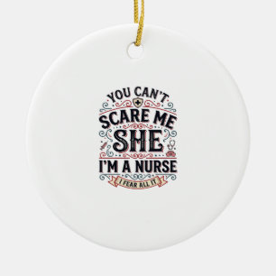 Funny Nurse Scare Me Vintage Halloween Shirt Desig Ceramic Ornament