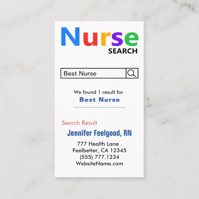 Funny Nurse Search Advertising  Business Card (Front)