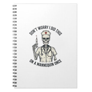 Funny Nurse Skeleton Syringe Vintage Engraving Des Notebook