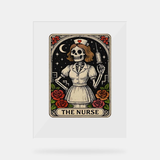 Funny Nurse Skeleton Tarot Card Halloween Nursing  Acrylic Sign (Front)