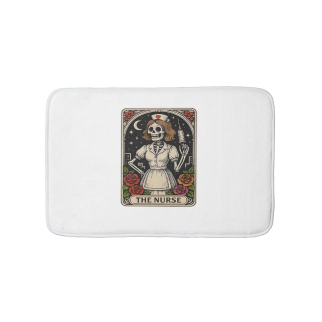 Funny Nurse Skeleton Tarot Card Halloween Nursing  Bath Mat (Front)