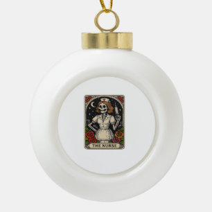 Funny Nurse Skeleton Tarot Card Halloween Nursing  Ceramic Ball Christmas Ornament