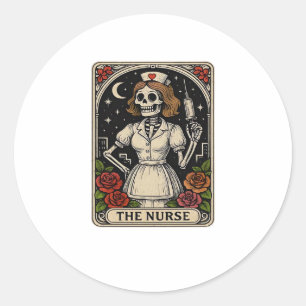 Funny Nurse Skeleton Tarot Card Halloween Nursing Classic Round Sticker