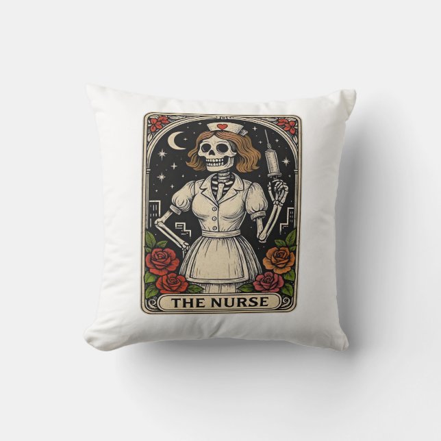 Funny Nurse Skeleton Tarot Card Halloween Nursing  Cushion (Front)