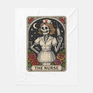 Funny Nurse Skeleton Tarot Card Halloween Nursing  Fleece Blanket