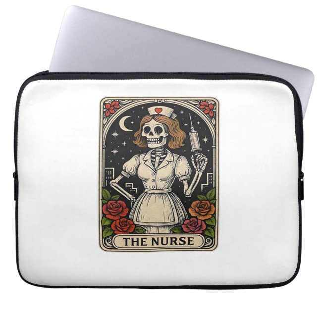 Funny Nurse Skeleton Tarot Card Halloween Nursing  Laptop Sleeve (Front)