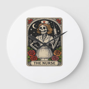 Funny Nurse Skeleton Tarot Card Halloween Nursing  Large Clock
