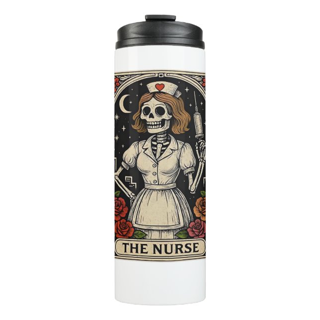 Funny Nurse Skeleton Tarot Card Halloween Nursing  Thermal Tumbler (Front)