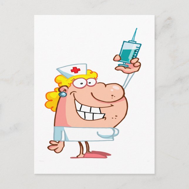 funny nurse with a syringe cartoon postcard (Front)