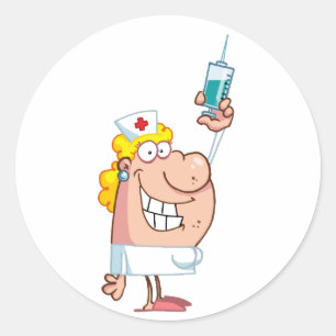 Funny Nurse-with-syringe shot Classic Round Sticker