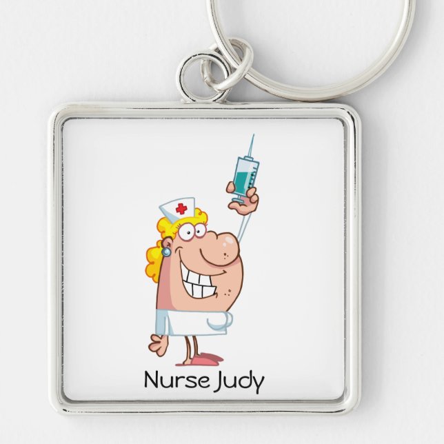 Funny Nurse-with-syringe shot Key Ring (Front)