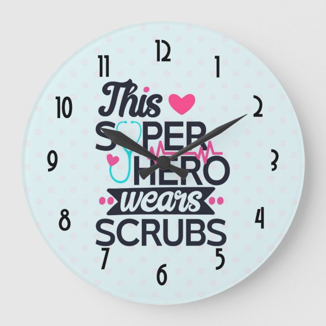 Funny Nursing Superhero Saying Typography Large Clock (Front)