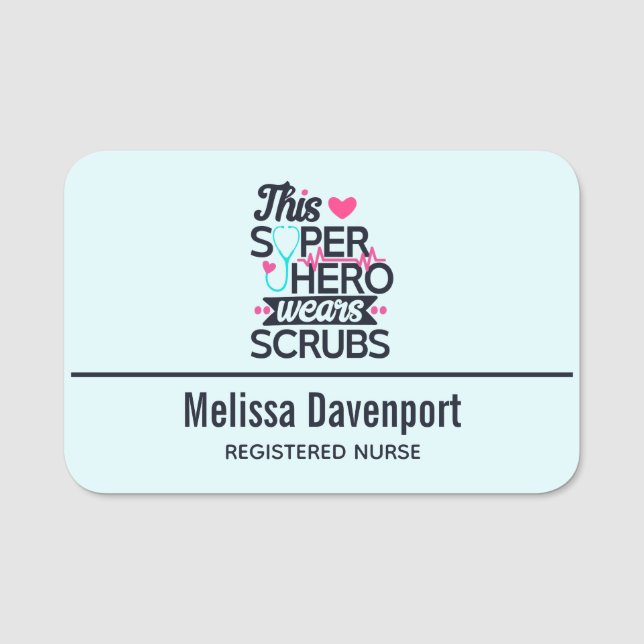 Funny Nursing Superhero Saying Typography Name Tag (Front)