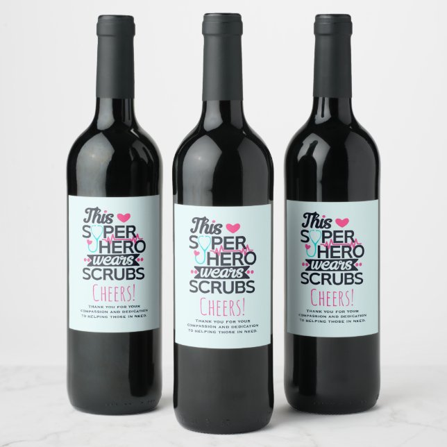 Funny Nursing Superhero Saying Typography Wine Label (Bottles)