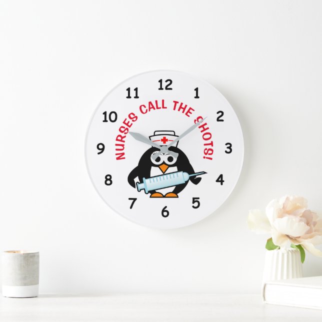 Funny nursing wall clock with cute penguin nurse (Home)