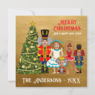 Funny Nutcracker Add your Face Family of Five Holiday Card
