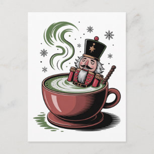 Funny Nutcracker Bathub in Matcha Drink Christmas Invitation Postcard