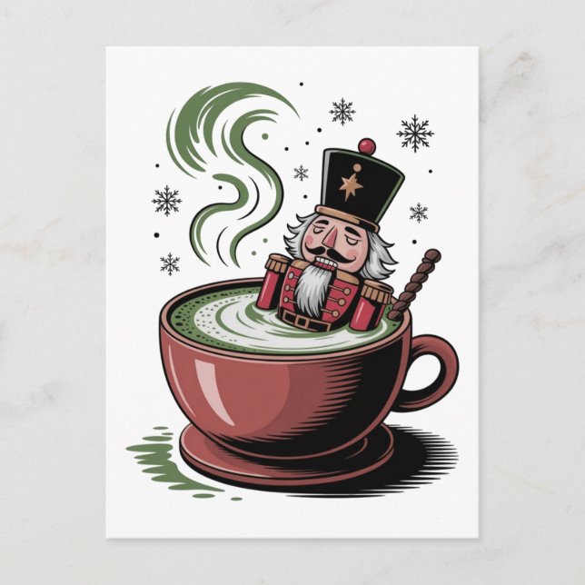 Funny Nutcracker Bathub in Matcha Drink Christmas  Invitation Postcard (Front)
