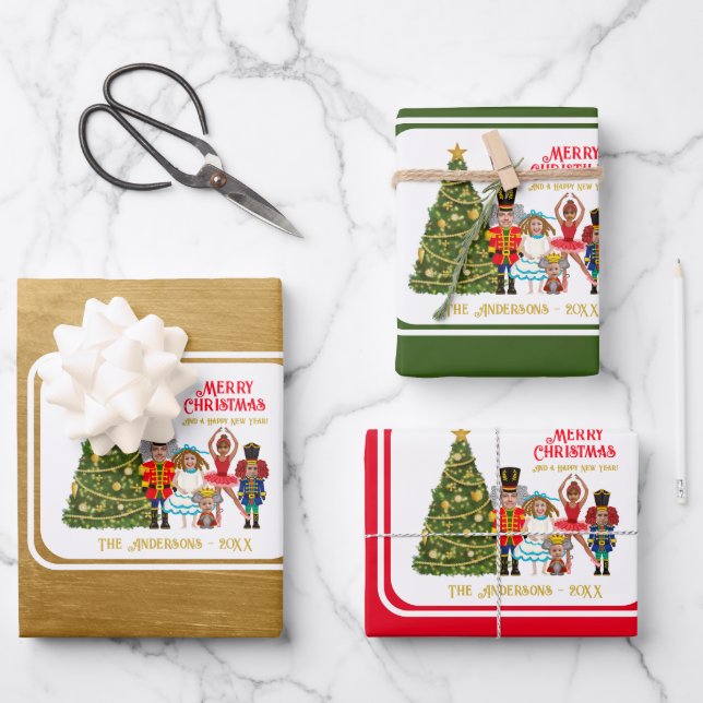 Funny Nutcracker Family of Five  Wrapping Paper Sheet (Front)
