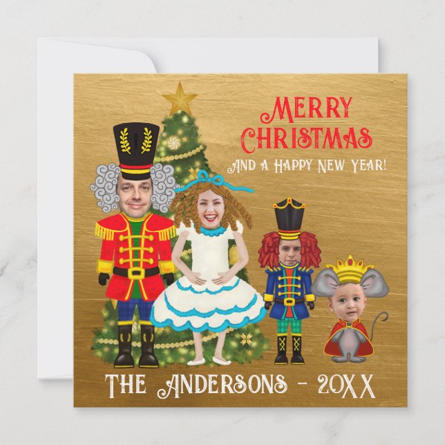 Funny Nutcracker Family of Four Mum Dad Two Boys  Holiday Card (Front)