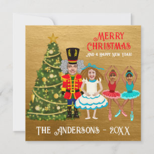Funny Nutcracker Family of Four   Twin Girls  Holiday Card