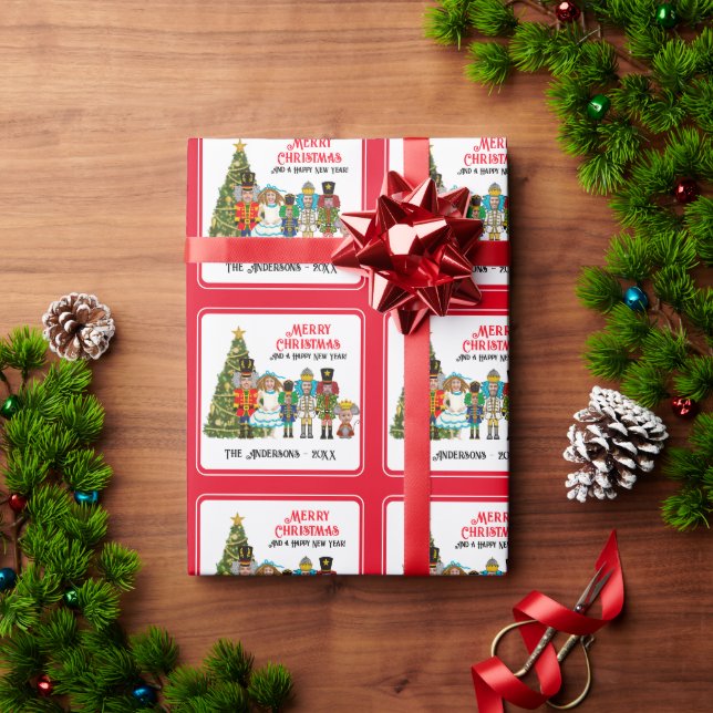 Funny Nutcracker Family of Six Red Christmas Wrap Wrapping Paper (Holiday Gift)
