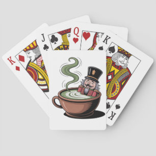 Funny Nutcracker On a Matcha Bathub Christmas Playing Cards
