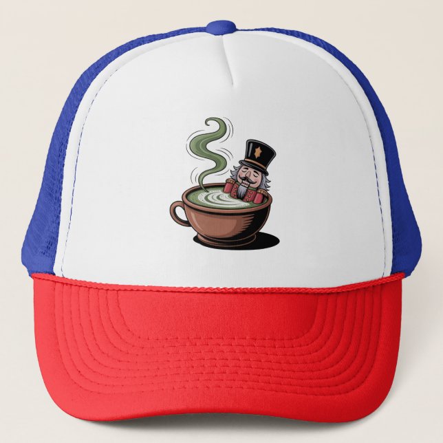 Funny Nutcracker On a Matcha Bathub Christmas  Trucker Hat (Front)