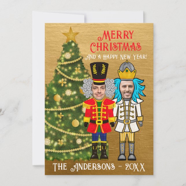 Funny Nutcrackers Add Your Face Merry Christmas Holiday Card (Front)
