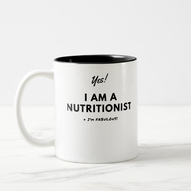 Funny Nutritionist Black & White Quote Two-Tone Coffee Mug (Left)