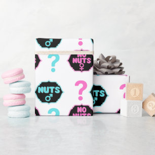Funny Nuts or No Nuts Pink & Blue Gender Reveal  Wrapping Paper