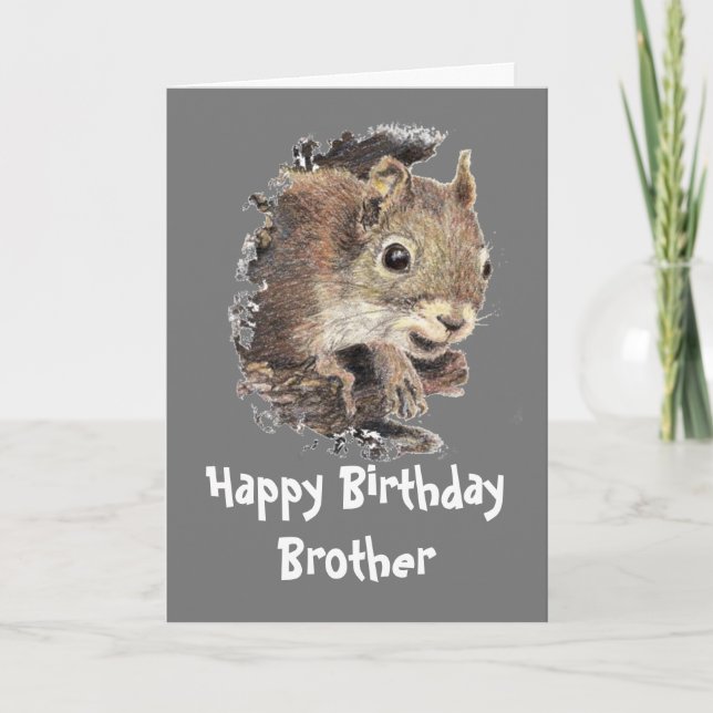 Funny, Nutty Brother Birthday Squirrel  Card (Front)