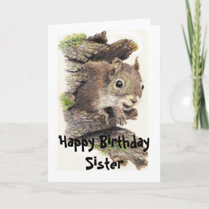 Funny, Nutty Sister Birthday Squirrel Card