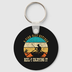 Funny O-fish-ally Retired Reel-y Enjoying It Vinta Key Ring